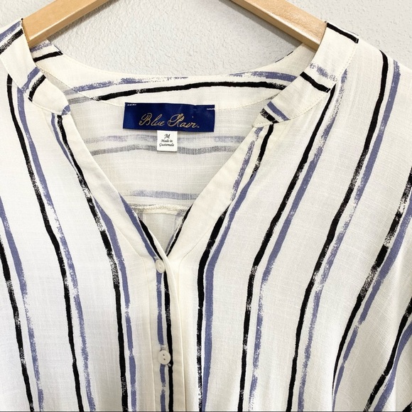 ⭐️ Blue Rain Tie Button Down Striped Medium Blouse - Picture 4 of 11